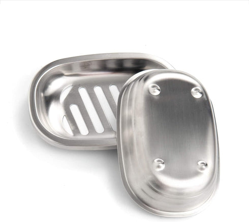 IMEEA Silver Soap Dish, SUS304 Stainless Steel Brushed Bathroom Soap Holder with Drain