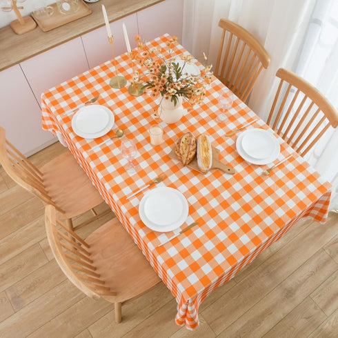 MANGATA CASA 2Pcs Orange Gingham Table Cloth, Waterproof Kitchen & Table Linens, Pumpkin Yellow 60x72in