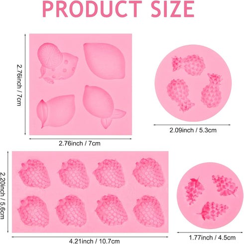 Silicone Fruit Snack Molds, 3D Strawberry Lemon Fondant Baking Molds, Mini Pineapple Grape Chocolate Molds for Cake Decoration Cupcake Topper Cookie Candy Soap DIY Craft Clay Resin