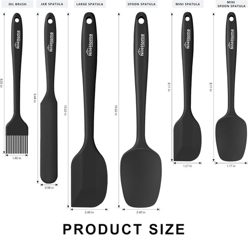 NileHome Silicone Spatula Set 6 Pieces Food Grade Kitchen Utensils with Silicone Brush Heat Resistant BPA-free Rubber Spatula for Scraping, Baking, Cooking, Mixing by NileHome