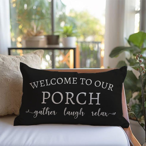 12x20 Inch Set 2 Cozy PANDICORN Welcome to Our Porch Stay Awhile Farmhouse Black and White Outdoor Lumbar Decorative