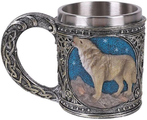 Pacific Giftware Celtic Wolf Resin Figurine with Stainless Steel Inner Mug