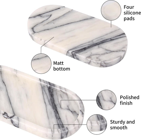 HESHIBI Countertop 10" 5" 0.6") Oval Marble Bathroom Vanity Tray, Natural Luxury Marble Home Kitchen Bathroom Table