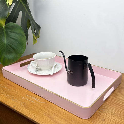 15.7"*10.2" Pink Coffee Table Tray, Decorative Serving Tray with Handles, Plastic Rectangular Tray for Ottoman