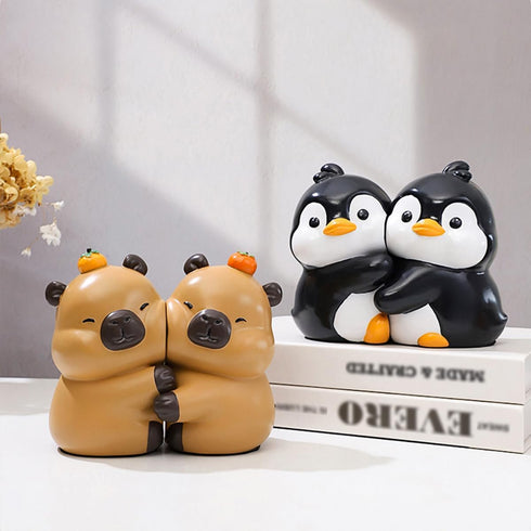 Cute Hug Capybara Decorative Bookends, Unique Animal Book Ends to Hold Books Creative Resin Book Holder Stopper