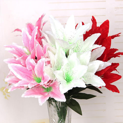 Artificial Lily - 10 Heads Fake Flower Bouquet for Wedding Party Decor, Home, Hotel, Office, Garden Craft Art (Orange)