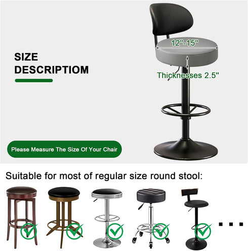 Set 4, 12-15 Inch FUANGUI Bar Stool Covers Round of Waterproof PU Seat Covers With Elastic Bands, Chair Covers Washable