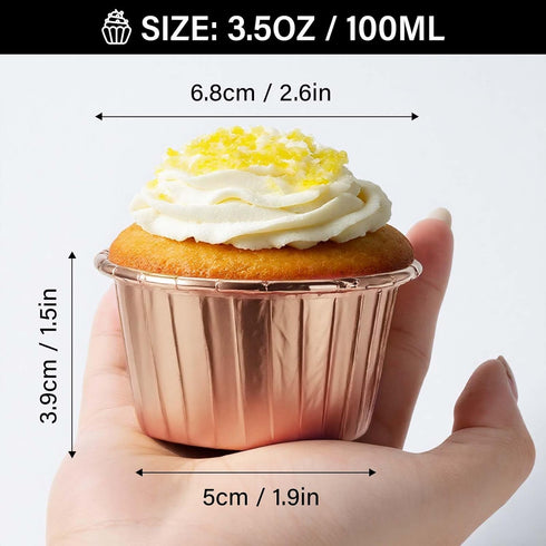 EUSOAR Aluminium Cups for Baking, 100pcs 3.5 oz Disposable Ramekins, Foil Cupcake Baking Cups for Parties
