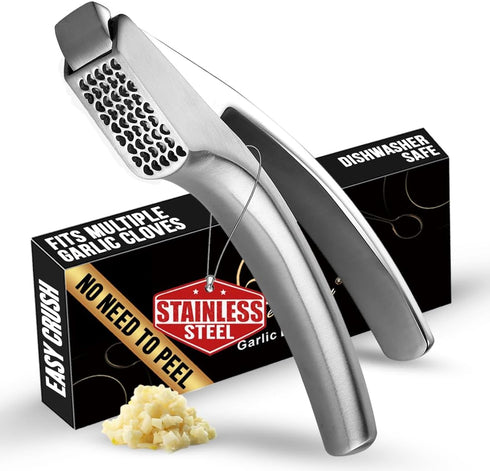 No Peeling Required Garlic Press Stainless Steel with Detachable Handle for Coarse