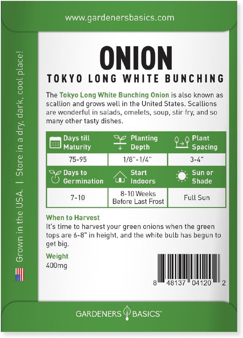 Tokyo Long White Bunching Green Onion Hydroponic Growing Kit Grow Japanese Bunching Onions Non-GMO Heirloom Seeds