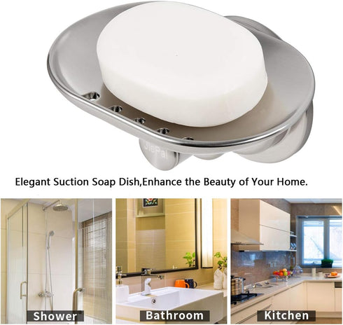 JiePai Suction Cup Soap Dish - Elegant Wall Mounted Soap Holder for Bathroom Kitchen