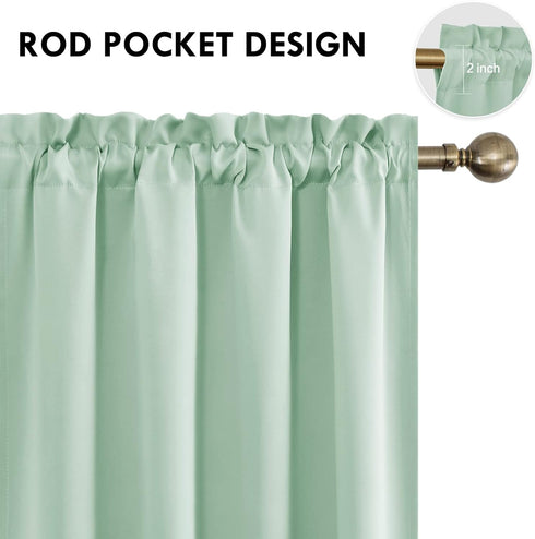 DWCN Blackout Curtains, Room Darkening Thermal Insulated Panels, 52 x 45 inches Long, Set of 2 Light Green Drapes