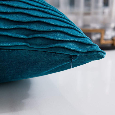 DEZENE Turquoise Throw Pillow Cases, 22x22 Inch, 2 Pack Original Striped Velvet Decorative Pillow Covers