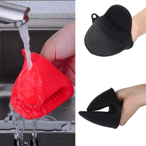 Silicone Oven Mitts - Mini Finger Protector Pot Holder for Cooking, Baking, BBQ, Heat Resistant Gloves, 2 Pairs (Black,