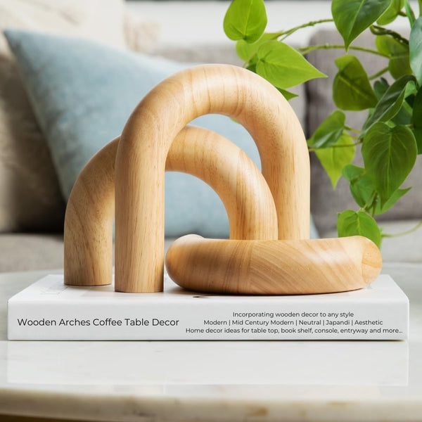 3-Piece Natural Arches Home Decor Set Aesthetic Shelf Objects, Coffee Table, and