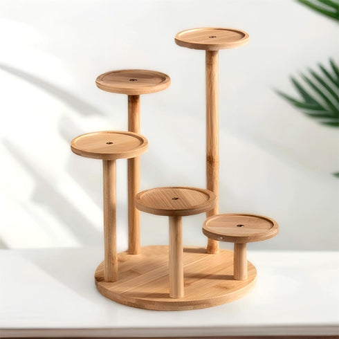 SRTFINE 5 Tiered Desk Plant Stand Round Bamboo Plant Shelf Tabletop Succulent Herb