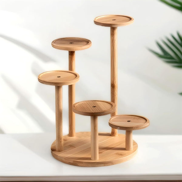 SRTFINE 5 Tiered Desk Plant Stand Round Bamboo Plant Shelf Tabletop Succulent Herb