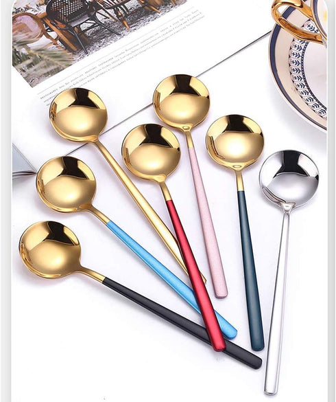 6 Pieces 18/10 Stainless Steel Korean Soup Spoons, Silver Cutlery