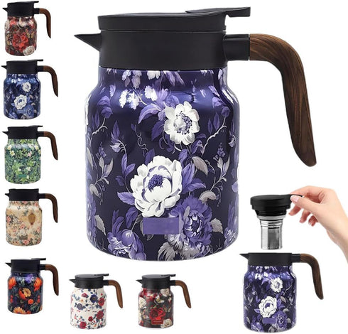 TBHAPY Vintage Floral Pattern Tea Pots Built-in Infuser,Vintage Floral Teapot with Built In