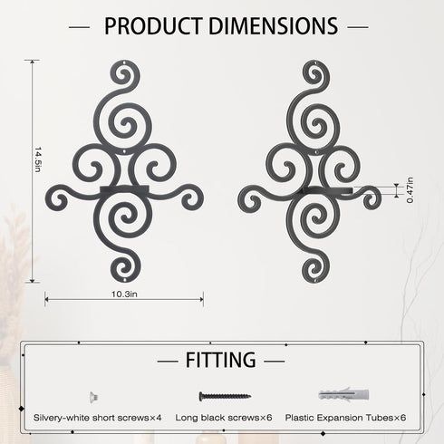 2 OYEFLY Pcs Metal Wall Candle Sconces,Black Elegant Swirling Wall Decorations (Black)
