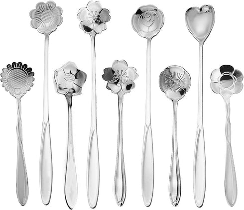 9 Pcs Flower Spoon Coffee Teaspoon Set, ESRISE Stainless Steel Tea Spoon for Tea Party Decorations