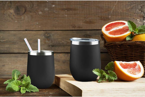 MEWAY 12oz Stemless Wine Tumbler Glasses with Lid - Insulated Double Wall Vacuum Stainless Steel Travel Tumbler with