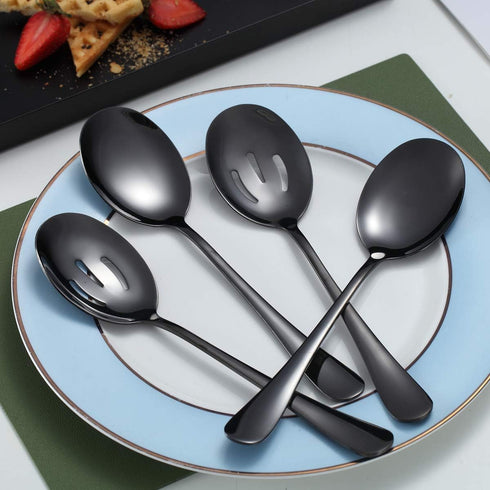 Black Kyraton Titanium Plating Serving Set - 4 Pieces with 2 Spoons and 2 Slotted Spoons