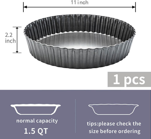 Deep Dish Quiche Pan, 11” x 2” Tall Nonstick Pie Pan with Removable Bottom for Baking