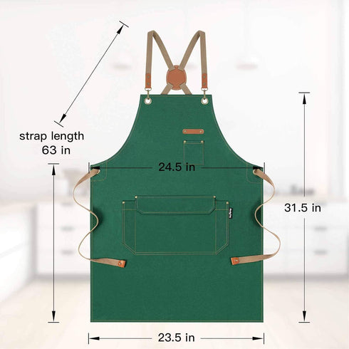 Chef Apron with Cross Back Straps for Men Women - Cotton Canvas Apron for Kitchen Cooking, Artists Painting