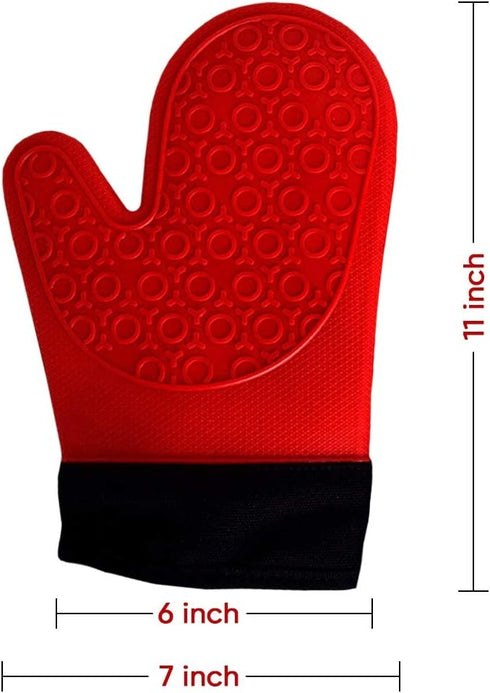 2PCS Red Black Extra Large Silicone Oven Mitts and Pot Holders - Heat Resistant Gloves for Cooking