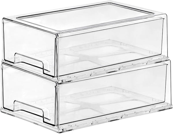 SIMPEXPE Stackable Storage Drawer, Clear Pull Out Plastic Food Fridge Organizer Bins for Home Office Pantry Organization