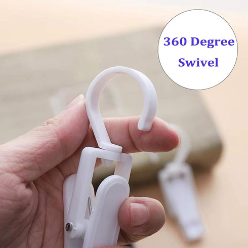 Super Strong Swivel Hanging Hooks, Laundry & Curtain Clips, Beach Towel Clips, 4.3-inch, White (10-pack)