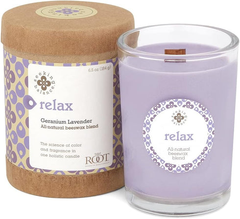 Root Candles Seeking Balance Small Spa Candle - 6.5-Ounce, Relax: Geranium Lavender