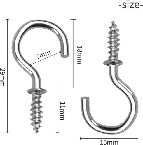 Aylifu 100pcs 3/4" Silver Metal Cup Hooks, Screw-in Hooks for Hanging Plants, Mugs, Jewelry, Decor, Organizer