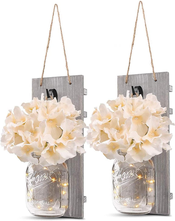 iDECOE Premium Mason Jar Wall Decor Sconces - Rustic Grey Decorative Wall Decor
