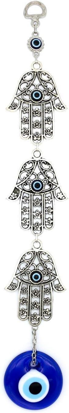 Demiwares Evil Eye Protection Charm - Hamsa Fatima Holy Hand with Evil Eye Glass, Handmade Turkish Ornament
