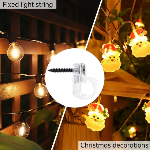 50 Pack Clear Lighting Clips for Hanging Christmas Lights - Screw-in LED Fairy Light Hangers