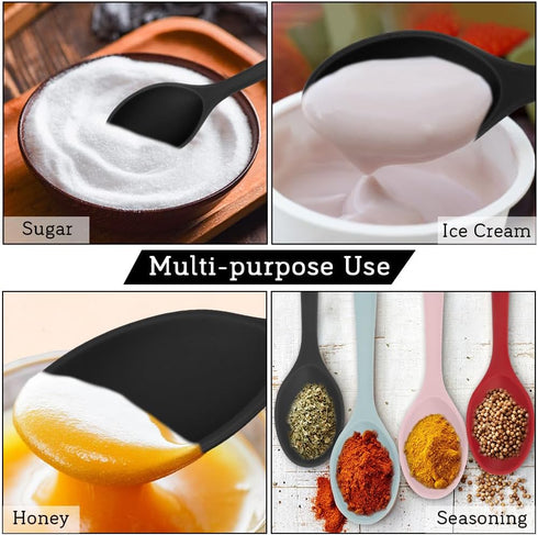 2Pcs Large Cooking Spoon Set - 10.8'' Heat Resistant Silicone Spoons for Mixing, Baking, and Stirring (Black)