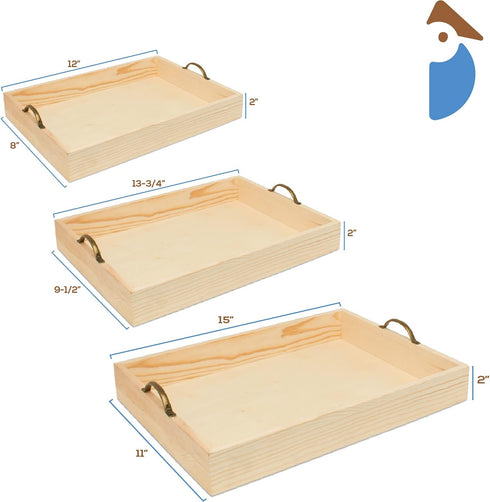 Set 3, Unfinished Wood Nesting Serving Trays with Handles, of Play Tray for Crafting, Resin, Organizing, & DIY Dcor, by
