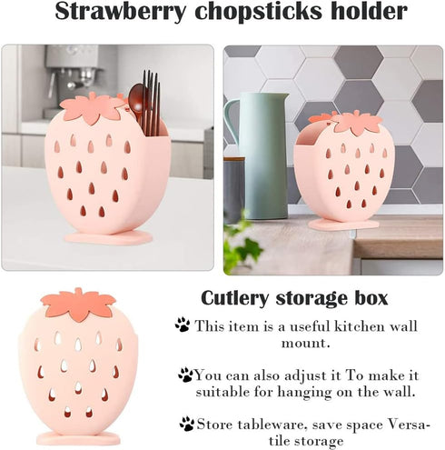 AKOAK 1 Pack Strawberry Cutlery Storage Box, Suitable for Storing Spoons, Chopsticks, Knives, and Utensils