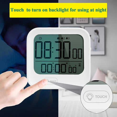 Small Vibrating Alarm Clock, Digital Large Display Magnetic Pomodoro Timer, Loud or Silent Volume, 12/24H