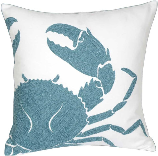 Embroidered Nautical Decor Pillow Cover, Square 18 Inches Decorative Canvas for Nautical Style Deco