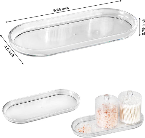 SheeChung Clear Acrylic Vanity Tray, 2 Pack, 9.65 in x 4.5 in x 0.79 in, Sturdy Countertop Sink Tray Dispenser