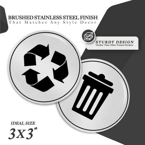 Trash and Recycle Stickers Set of 2 | Weatherproof & UV Stable | Kitchen, Pantry, Office Organization | 3x3" Round