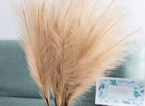 UiiziC Faux Pampas Grass Dried Fluffy 6pcs, 35" Ascendant Grass for Wedding Bouquets, Home Decor (Brown)