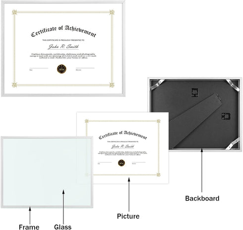 Golden State Art Aluminum Certificate Frame - 8.5x11 Metal Diploma Frames with Real Glass Front, Silver