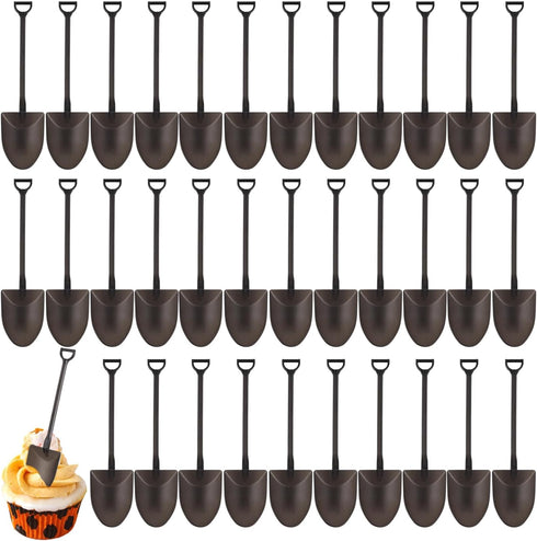 80pcs Mini Shovel Spoons, Disposable Plastic Dessert Spoons for Ice Cream, Pudding, Yogurt, Party Supply, Black