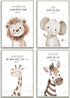 4Pcs Nursery Bible Verse Animal Canvas Wall Art Funny Cute Safari Animals