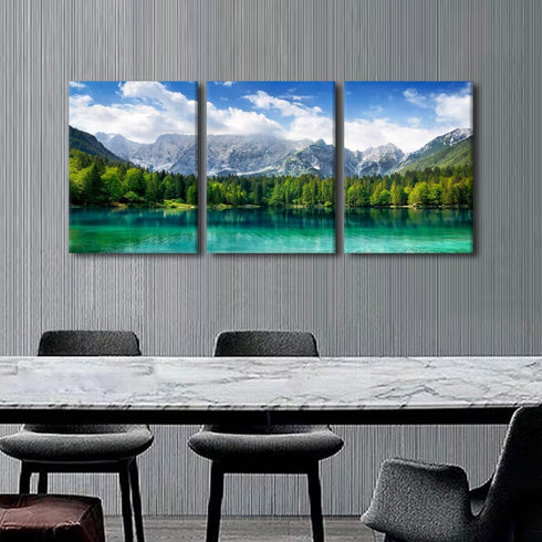 National Park Pictures for Living Room - Alps Sunset Lake Tree Landscape Canvas Artwork, 36" Wx16 H