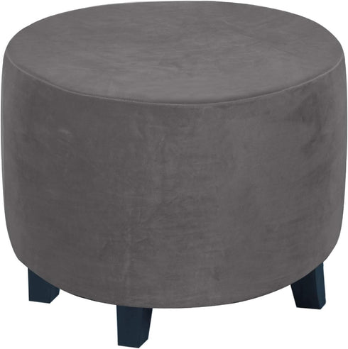GAMUKAI Round Ottoman Slipcover Stretchable Footstool Cover with Elastic Bottom | Plush Velvet